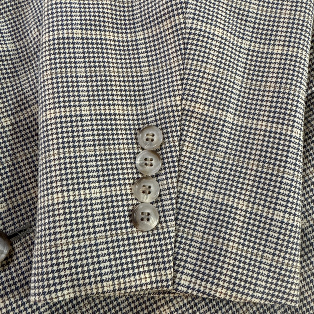 Jos A Bank Brown Blue Houndstooth Plaid 100% Wool Sport Coat Jacket Blazer 44L - Picture 2 of 13